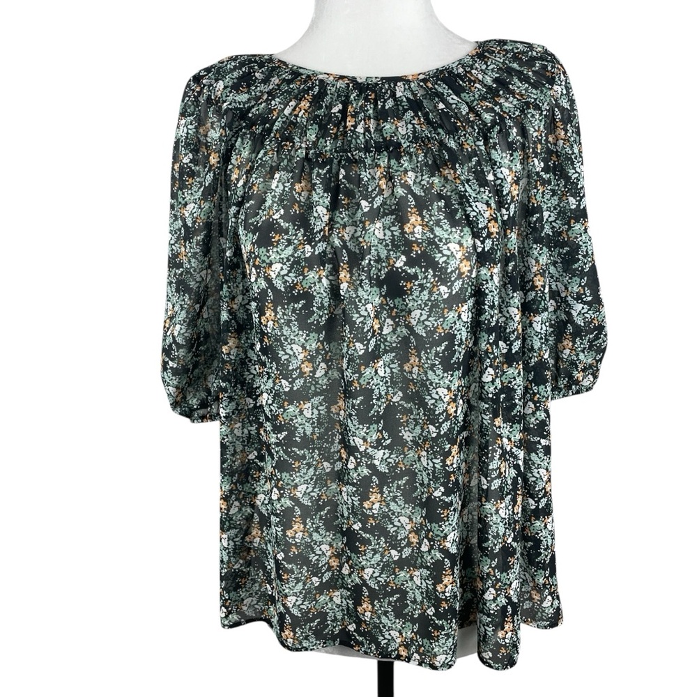 Banana Republic Womens Sheer Floral Ruched Neckline Blouse Top Size M